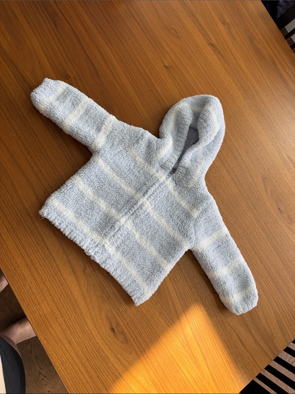 Cozy Plush Hooded Baby Fleece Zipper Jacket - Light Blue & White Stripes 6-12 m